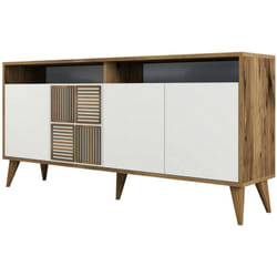 Dmora - Consolle Garigliano, Credenza da soggiorno, Armadio basso per TV, Base parete attrezzata, 160x35 h79 cm, Noce e Bianco