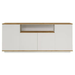 Credenza Aziz, Buffet da soggiorno, Madia da salotto, Dispensa da cucina, 180x45h75 cm, Quercia e Bianco - Dmora