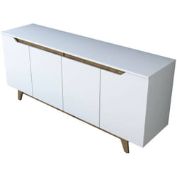 Credenza Ascaro, Buffet da soggiorno, Madia da salotto, Dispensa da cucina, 180x45h79 cm, Bianco e Noce - Dmora
