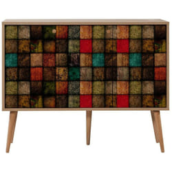 Dmora - Credenza Arzumia, Buffet da soggiorno, Madia da salotto, Dispensa da cucina, 120x36h90 cm, Quercia e Multicolore