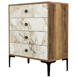 Cassettiera Molly, Settimino multiuso, Comò camera da letto, Mobile con cassetti, 76x40h91 cm, Noce e Bianco Marmo - Dmora