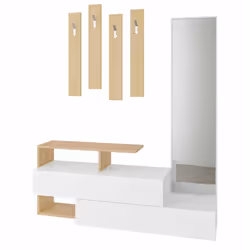 MOBILE DA INGRESSO - Entratina appendiabiti, Composizione per atrio, Consolle portaoggetti multifunzione, 137x35h55 cm, Bianc ...