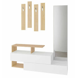 Dmora - Mobile da ingresso Ascari, Entratina appendiabiti, Composizione per atrio, Consolle portaoggetti multifunzione, 137x35h55 cm, Bianco e Rovere