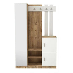 Dmora - Mobile da ingresso Arco, Entratina appendiabiti, Composizione per atrio, Consolle portaoggetti multifunzione, 114x38h180 cm, Quercia e Bianco