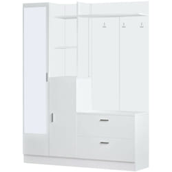 Dmora - Mobile da ingresso Anumali, Entratina appendiabiti, Composizione per atrio, Consolle portaoggetti multifunzione, 140x37h182 cm, Bianco