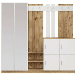Dmora - Mobile da ingresso Artin, Entratina appendiabiti, Composizione per atrio, Consolle portaoggetti multifunzione, 187x38h180 cm, Quercia e Bianco