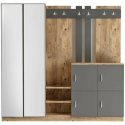 Dmora - Mobile da ingresso Artin, Entratina appendiabiti, Composizione per atrio, Consolle portaoggetti multifunzione, 187x38h180 cm, Quercia e