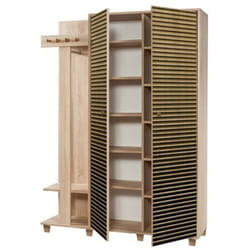 Dmora - Mobile da ingresso Liana, Entratina appendiabiti, Composizione per atrio, Consolle portaoggetti multifunzione, 135x36h194 cm, Quercia