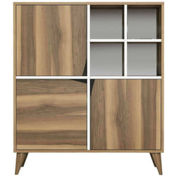 Credenza Barasso, Buffet da soggiorno, Madia da salotto, Dispensa da cucina, 100x30h115 cm, Noce e Bianco - Dmora