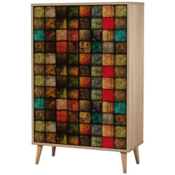 Credenza Andalusite, Buffet da soggiorno, Madia da salotto, Dispensa da cucina, 80x36h127 cm, Quercia e Multicolore - Dmora