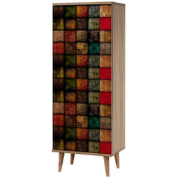 Scarpiera Giadeite, Mobile portascarpe, Armadio da ingresso multiuso, Mobiletto per calzature, 50x38h135 cm, Quercia e Multicolore - Dmora