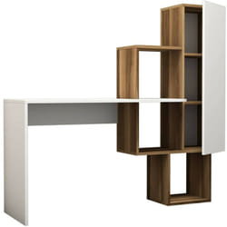 Dmora - Scrivania Baselice, Scrittoio multiuso, Tavolo per ufficio porta pc, Piano di lavoro, 145x45h75 cm, Noce e Bianco