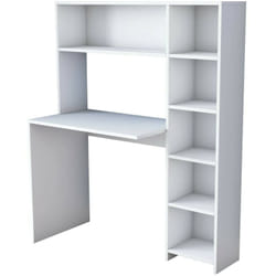 Dmora - Scrivania Arapaho, Scrittoio multiuso, Tavolo per ufficio porta pc, Piano di lavoro, 113x40h142 cm, Bianco