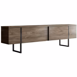 MOBILE PORTA TV - Credenza da soggiorno, Armadio basso per TV, Base parete attrezzata, 180x30h50 cm, Noce e Nero. STRUTTURA E ...