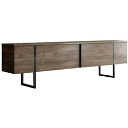 Dmora - Mobile porta tv Abishia, Credenza da soggiorno, Armadio basso per tv, Base parete attrezzata, 180x30h50 cm, Noce e Nero