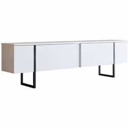 MOBILE PORTA TV - Credenza da soggiorno, Armadio basso per TV, Base parete attrezzata, 180x30h50 cm, Bianco e Nero. STRUTTURA ...