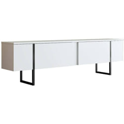 Dmora - Mobile porta tv Abishia, Credenza da soggiorno, Armadio basso per tv, Base parete attrezzata, 180x30h50 cm, Bianco e Nero