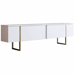 MOBILE PORTA TV - Credenza da soggiorno, Armadio basso per TV, Base parete attrezzata, 180x30h50 cm, Bianco e Oro. STRUTTURA ...