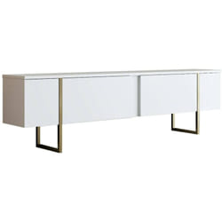 Dmora - Mobile porta tv Abishia, Credenza da soggiorno, Armadio basso per tv, Base parete attrezzata, 180x30h50 cm, Bianco e Oro