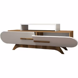MOBILE PORTA TV - Credenza da soggiorno, Armadio basso per TV, Base parete attrezzata, 145x37h50 cm, Noce e Bianco. STRUTTURA ...