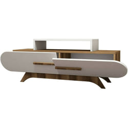 Mobile porta tv Baghdad, Credenza da soggiorno, Armadio basso per tv, Base parete attrezzata, 145x37h50 cm, Noce e Bianco - Dmora