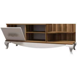 MOBILE PORTA TV - Credenza da soggiorno, Armadio basso per TV, Base parete attrezzata, 130x45h51 cm, Noce e Bianco. STRUTTURA ...