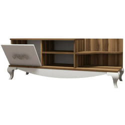 Dmora - Mobile porta tv Assolo, Credenza da soggiorno, Armadio basso per tv, Base parete attrezzata, 130x45h51 cm, Noce e Bianco