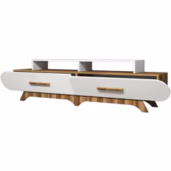 MOBILE PORTA TV - Credenza da soggiorno, Armadio basso per TV, Base parete attrezzata, 205x37h50 cm, Noce e Bianco. STRUTTURA ...