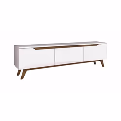 MOBILE PORTA TV - Credenza da soggiorno, Armadio basso per TV, Base parete attrezzata, 180x35h49 cm, Bianco e Noce. STRUTTURA ...