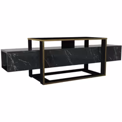 MOBILE PORTA TV - Credenza da soggiorno, Armadio basso per TV, Base parete attrezzata, 160x46h50 cm, Nero e Oro. STRUTTURA E ...