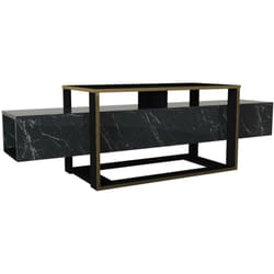Dmora - Mobile porta TV Jo, Credenza da soggiorno, Armadio basso per TV, Base parete attrezzata, 160x46h50 cm, Nero e Oro