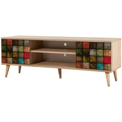 Mobile porta tv Enrica, Credenza da soggiorno, Armadio basso per tv, Base parete attrezzata, 140x40h50 cm, Quercia e Multicolore - Dmora