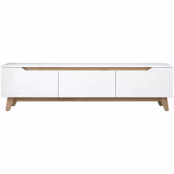 MOBILE PORTA TV - Credenza da soggiorno, Armadio basso per TV, Base parete attrezzata, 180x35h49 cm, Bianco e Noce. STRUTTURA ...