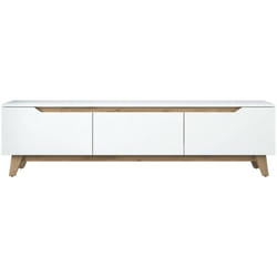 Dmora - Mobile porta tv Apatite, Credenza da soggiorno, Armadio basso per tv, Base parete attrezzata, 180x35h49 cm, Bianco e Noce