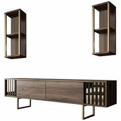 MOBILE PORTA TV - Credenza da soggiorno, Armadio basso per TV, Base parete attrezzata, 180x30h48 cm, Noce e Nero. STRUTTURA E ...