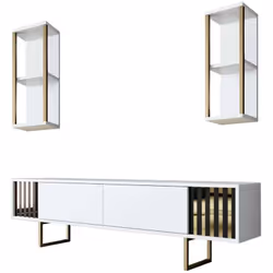 MOBILE PORTA TV - Credenza da soggiorno, Armadio basso per TV, Base parete attrezzata, 180x30h48 cm, Bianco e Nero. STRUTTURA ...