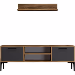 MOBILE PORTA TV - Credenza da soggiorno, Armadio basso per TV, Base parete attrezzata, 140x30h48 cm, Noce e Antracite. STRUTT ...
