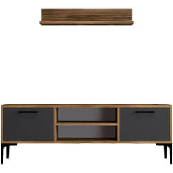 Dmora - Mobile porta tv sri, Credenza da soggiorno, Armadio basso per tv, Base parete attrezzata, 140x30h48 cm, Noce e Antracite