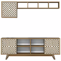MOBILE PORTA TV - Credenza da soggiorno, Armadio basso per TV, Base parete attrezzata, 160x35h56 cm, Noce e Bianco. STRUTTURA ...