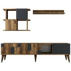 Mobile porta tv Dora, Credenza da soggiorno, Armadio basso per tv, Base parete attrezzata, 180x34h49 cm, Noce e Antracite - Dmora
