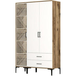 Guardaroba 3 ante Awty, Mobile camera da letto, Cabina armadio portabiti, Armadio appendiabiti, 120x48h201 cm, Noce e Bianco - Dmora