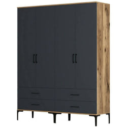 Guardaroba grande Katrin, Mobile camera da letto, Cabina armadio portabiti, Armadio appendiabiti, 160x201h48 cm, Noce e Antracite - Dmora