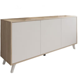 Credenza Annina, Buffet da soggiorno, Madia da salotto, Dispensa da cucina, 154x40h72 cm, Rovere e Bianco - Dmora