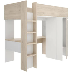 Composizione camera da letto Maha, Stanza da letto completa, Cameretta per bambini, Set per arredo a ponte, 206x111 h178 cm, Bianco e Rovere - Dmora