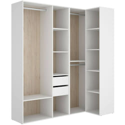 Guardaroba grande Onyok, Mobile camera da letto, Cabina armadio portabiti, Armadio appendiabiti, 183x85 h205 cm, Bianco e Rovere - Dmora