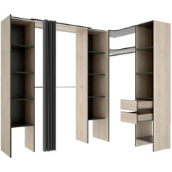 Guardaroba grande Dindo, Mobile camera da letto, Cabina armadio portabiti, Armadio appendiabiti, 234x141 h205 cm, Antracite e Rovere - Dmora