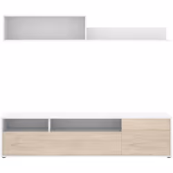 PARETE ATTREZZATA - Composizione soggiorno, Mobile salotto multiuso, Armadio porta TV, 180x35 h44 cm, Bianco e Rovere. STRUTT ...