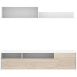 Parete attrezzata Jelawat, Composizione soggiorno, Mobile salotto multiuso, Armadio porta tv, 180x35 h44 cm, Bianco e Rovere - Dmora