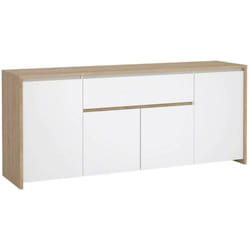 Credenza Basile, Buffet da soggiorno, Madia da salotto, Dispensa da cucina, 197x48 h84 cm, Rovere e Bianco lucido - Dmora