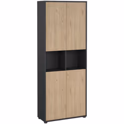CREDENZA - Buffet da soggiorno, Madia da salotto, Dispensa da cucina, 80x34 h205 cm, Rovere e Grigio. STRUTTURA E UTILIZZO - ...